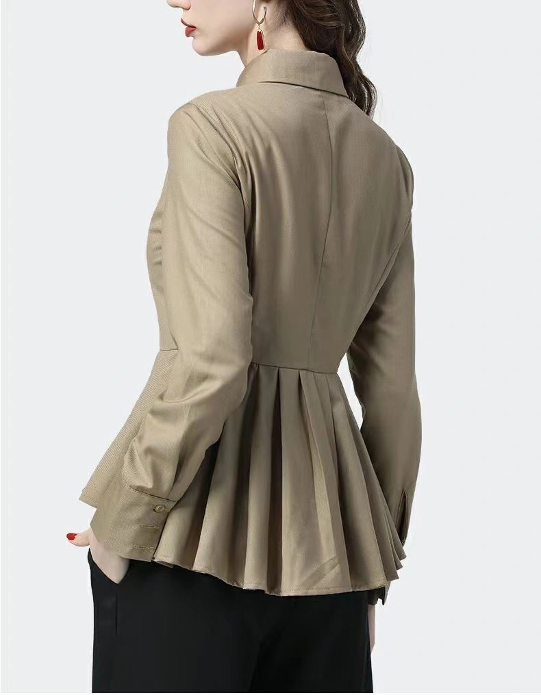 Hot-Selling Fashion Slim Formal Slim Polo Neck Pleated Shirt