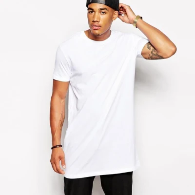 Atacado China Personalizado Branco Em Branco Longline Longline T-shirts de Manga Curta Hip Hop Homens Grandes Camisetas